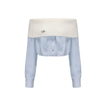GIMING Crop Tops Women's White+Blue