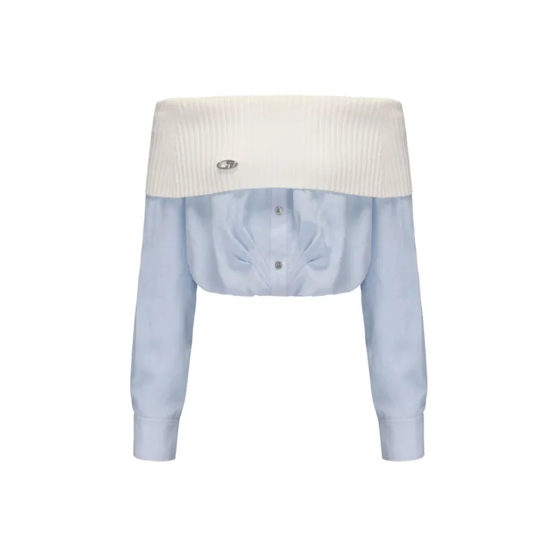 GIMING Crop Tops Women's White+Blue-0