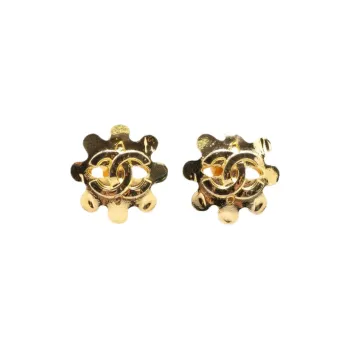 CHANEL 2004 Plated Cc Flower Clip On Earrings Costume Earrings