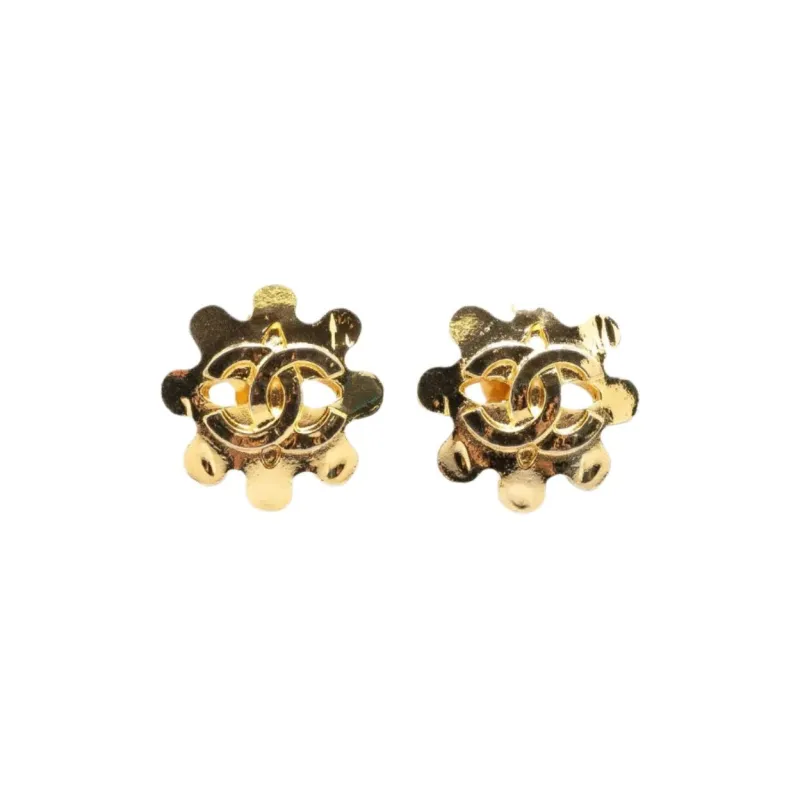 CHANEL 2004 Plated Cc Flower Clip On Earrings Costume Earrings-0