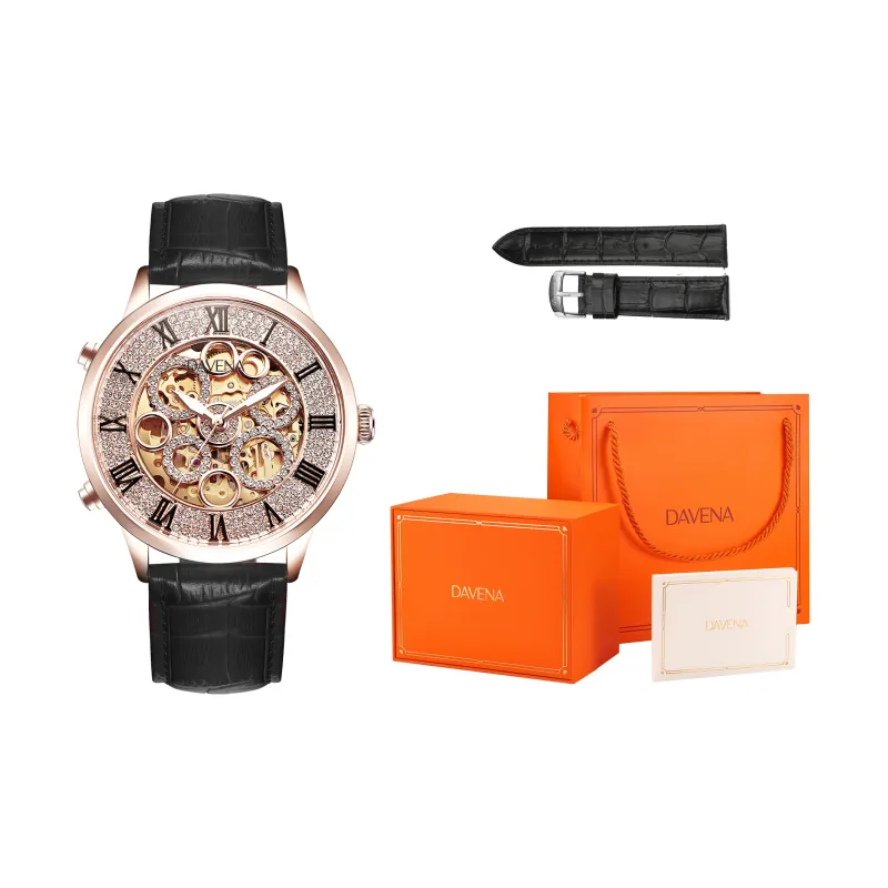 DAVENA Dotted Eye Collection Venus Radiant Automatic Mechanical Movement Watch Unisex Cut Out Dial-2