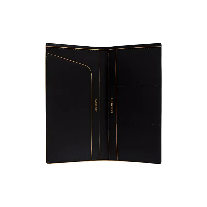COACH Calfskin Wallet, Passport Holder Mini Unisex Black & Banana Yellow Line-1