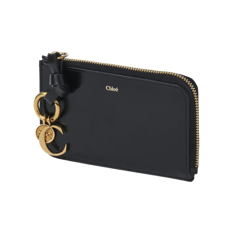 Chloe Alphabet Shiny Calfskin Wallet Women's Black-2