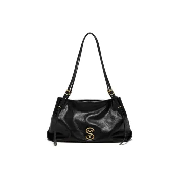 Simedin Cow Leather Shoulder Bag Tubas Women's Deep Black/Pistachios White