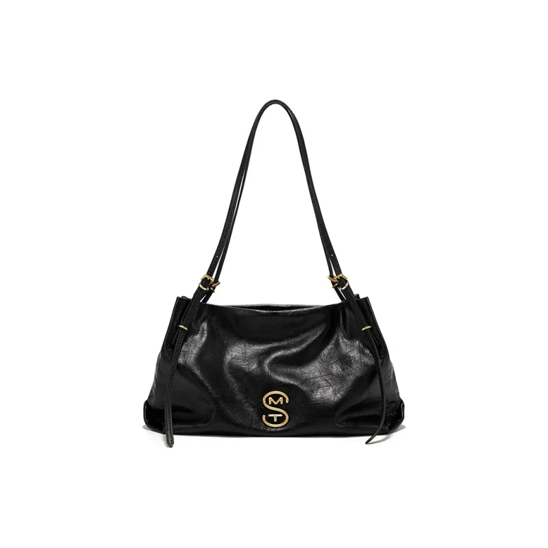 Simedin Cow Leather Shoulder Bag Tubas Women's Deep Black/Pistachios White-0