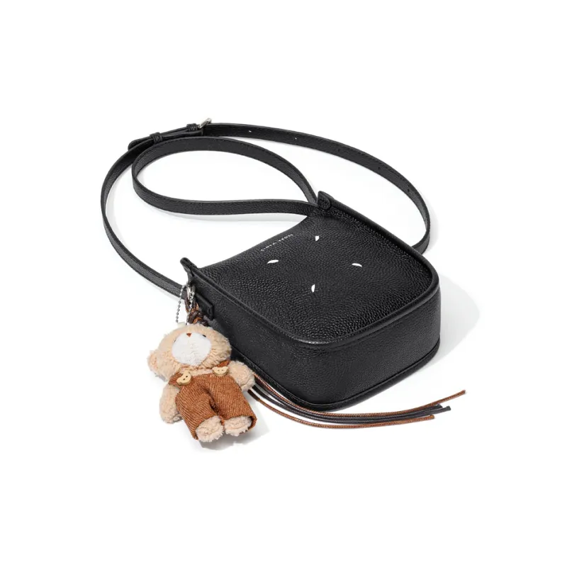 CinvaiKrose Cow Leather Shoulder Bag, Crossbody Bag, Cell Phone Pouch Trumpets Women's Ecru/Black-9