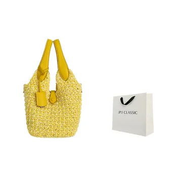 JPJ Cotton Thread Basket Bag Handbag Medium Size Women's Vanilla Yellow/Passion Red
