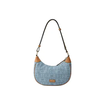 FION Fabric With Split Cow Leather Shoulder Bag Regular Women's Blue Shades