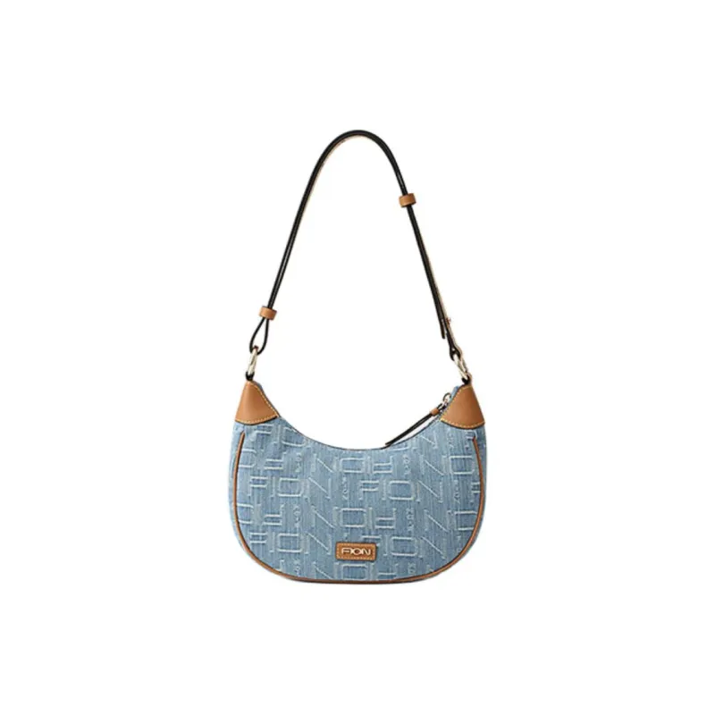 FION Fabric With Split Cow Leather Shoulder Bag Regular Women's Blue Shades-0