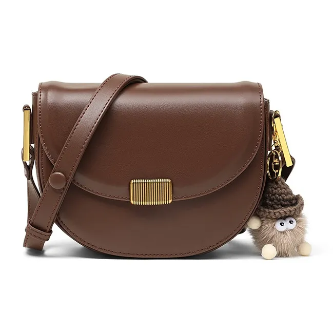 CNNCOO Cow Leather Saddle Bag, Crossbody Bag Women's Coffee-1