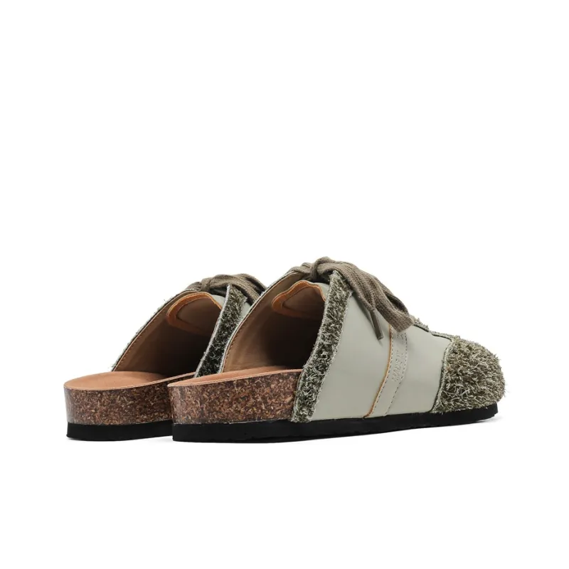 KYMOOU Cork Sole Fuzzy Stitching Leather Patchwork Quiet, Odor Resistant, Slip Resistant Closed Toe Slippers Unisex-3