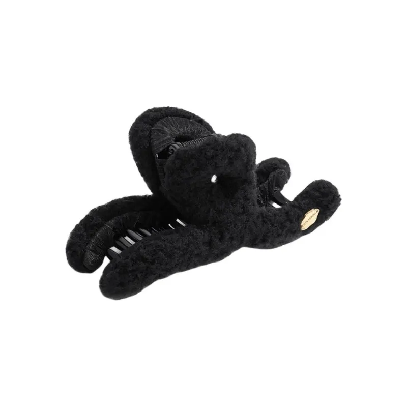 EVITA PERONI Lambswool Hair Clips Women's Black-1