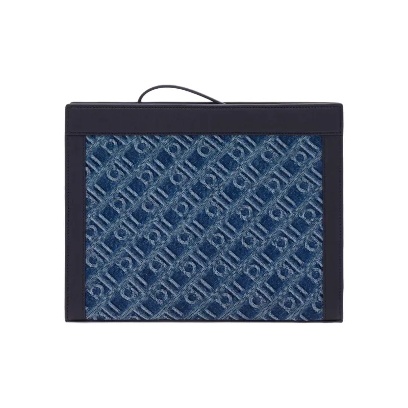 FERRAGAMO Cow Leather Clutch Men's Denim Color-2