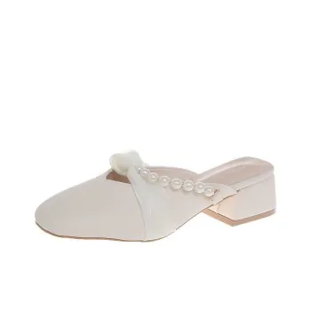PARK DANCE Rubber Sole Quiet Closed Toe Slippers Women's White