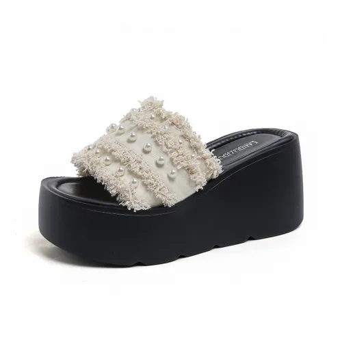 AJPAP Cut Out Woven Slip Resistant Odor Resistant Abrasion Resistant Slide Slippers Women's