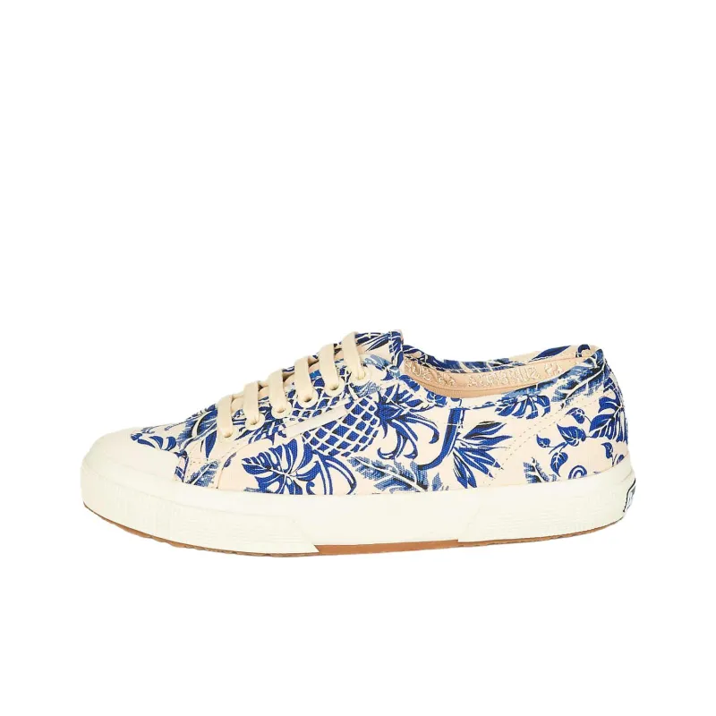 SUPERGA Slip Resistant Low Top Skateboard Shoes Women's Beige Blue-0