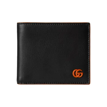 GUCCI GG Marmont Leather Wallet Men's Black & Orange