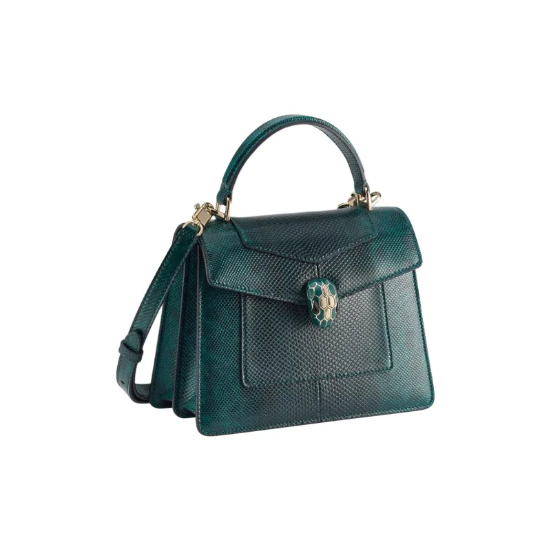BVLGARI Serpenti Forever Leather Crossbody Handbag Medium Size Women's Green-1