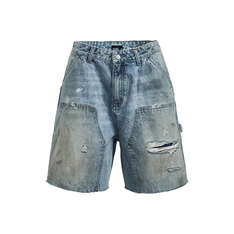 P.M.W Denim Shorts Men Washed Blue-0