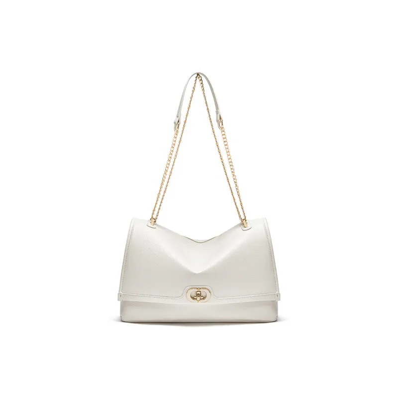 CNOLES Waxed Leather Shoulder Bag, Crossbody Bag Large Size Small Size Women's Cream White/Midnight Black-12