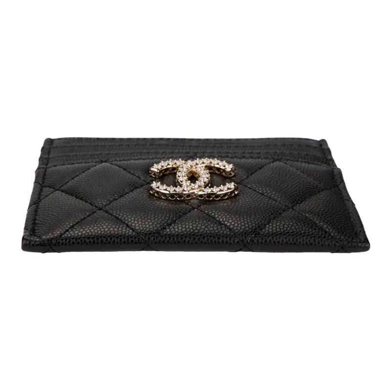 CHANEL Grain Cow Leather Card Holder Women's Black-3