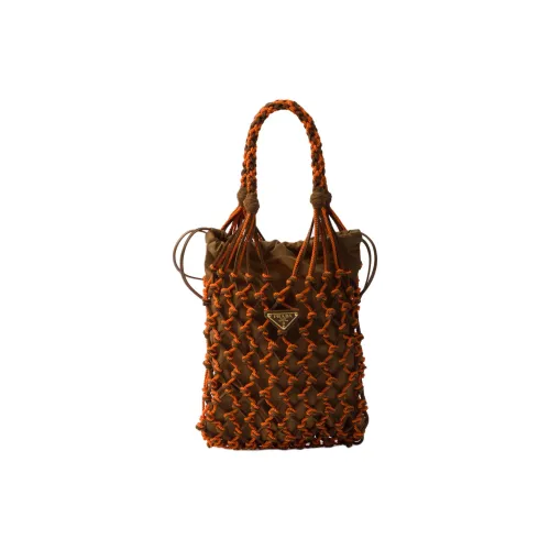 prada Match Cow Leather Handbag Trumpets Women's Orange & Cocoa Brown