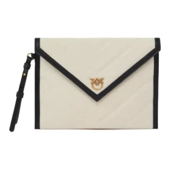 PINKO Cotton Envelope Bag, Clutch Trumpets Unisex White & Black