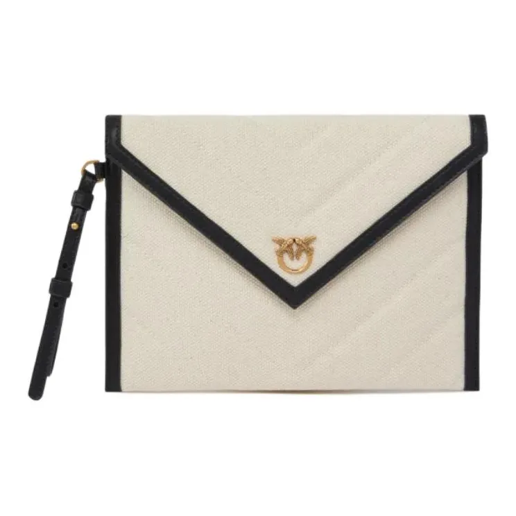 PINKO Cotton Envelope Bag, Clutch Trumpets Unisex White & Black-0