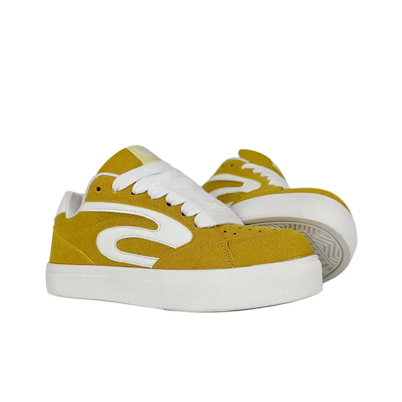 BKAE Slip Resistant Lightweight Height Increasing Low Top Skateboard Shoes Unisex Yellow White-2