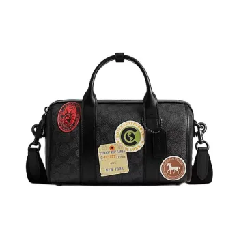 COACH Signature Coated Canvas Bag Boston Bag, Shoulder Bag, Crossbody Bag, Handbag Trumpets Men's Black