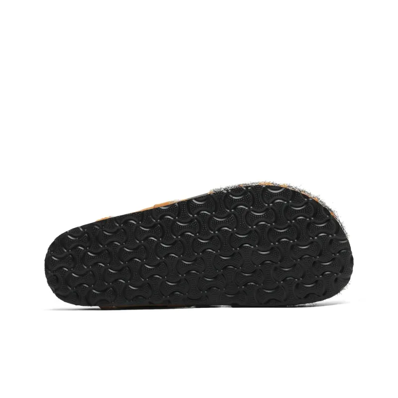 KYMOOU Cork Sole Fuzzy Stitching Leather Patchwork Quiet, Odor Resistant, Slip Resistant Closed Toe Slippers Unisex-4