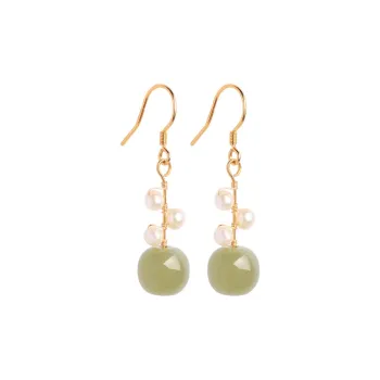 HENGTAIZHUBAO Earrings Green Jade Women's
