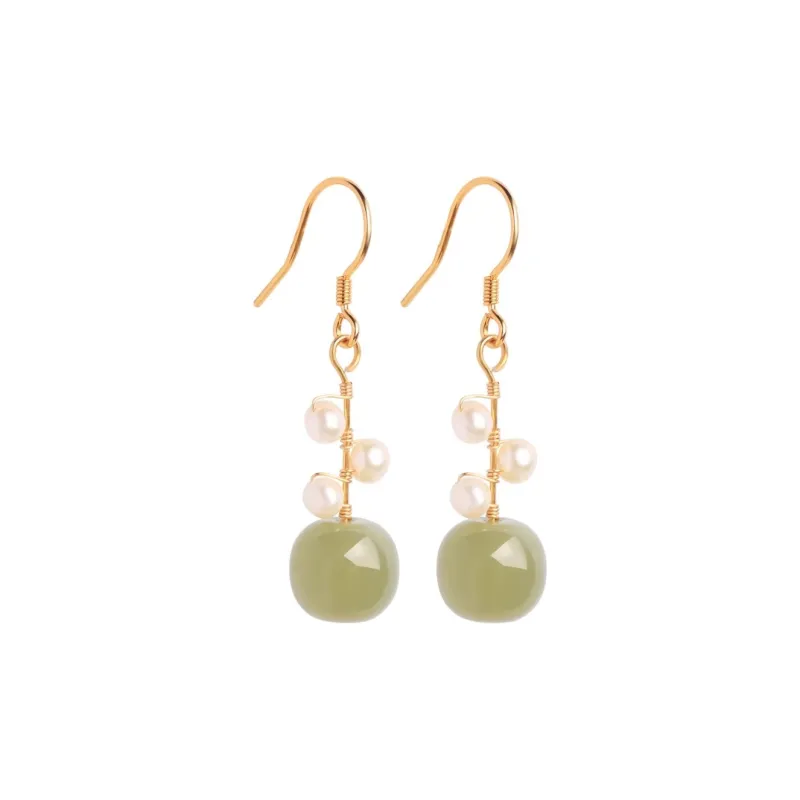 HENGTAIZHUBAO Earrings Green Jade Women's-0