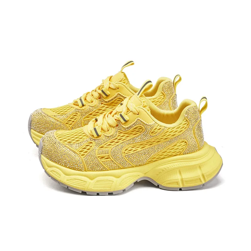 La Chapelle Abrasion Resistant Lightweight Breathable Height Increasing Low Top Chunky Sneakers Women's Yellow-2