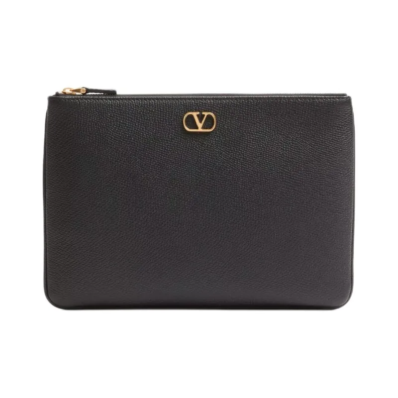 Valentino Vlogo Grain Calfskin Clutch Women's Black-0