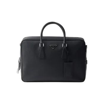 PRADA Saffiano Cow Leather Briefcase Men's Black