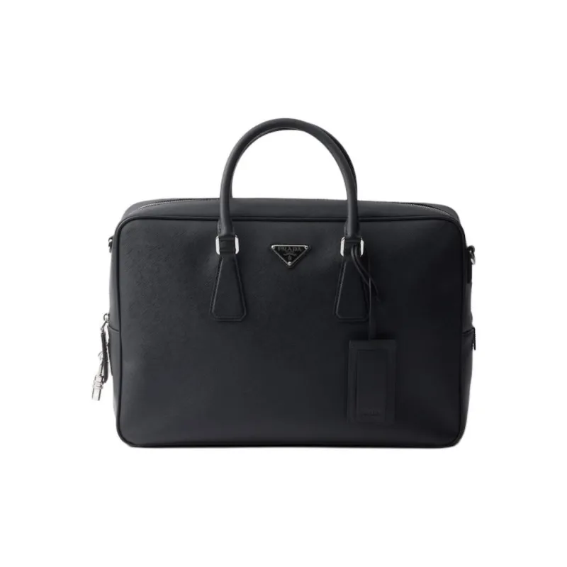 PRADA Saffiano Cow Leather Briefcase Men's Black-0