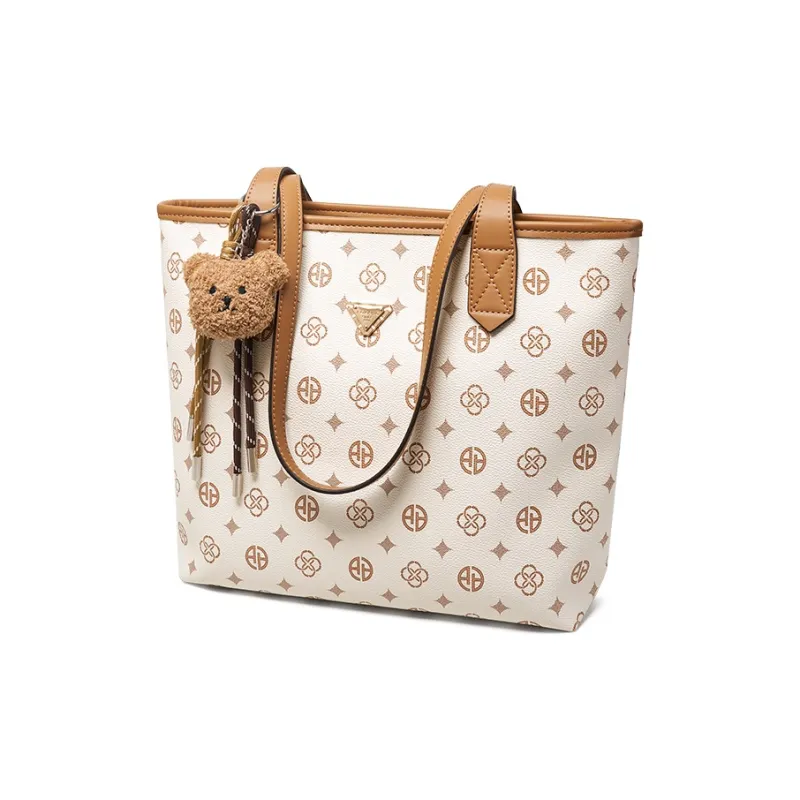 AOKANG PVC Tote Handbag, Shoulder Bag Tubas Women's Coffee/Ecru-6