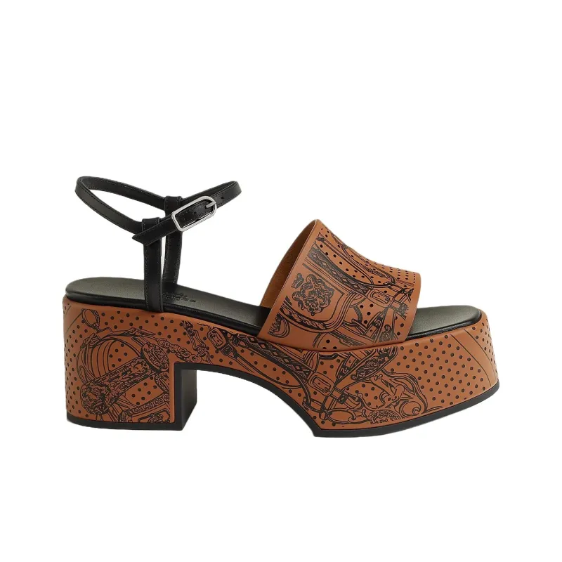 HERMES Kervella One Strap Sandals 7.5cm Women's Brown-1