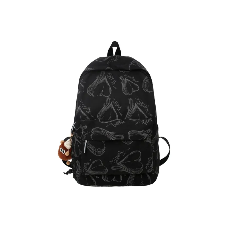 Kaka Tree Nylon Backpack Unisex Black/White-8