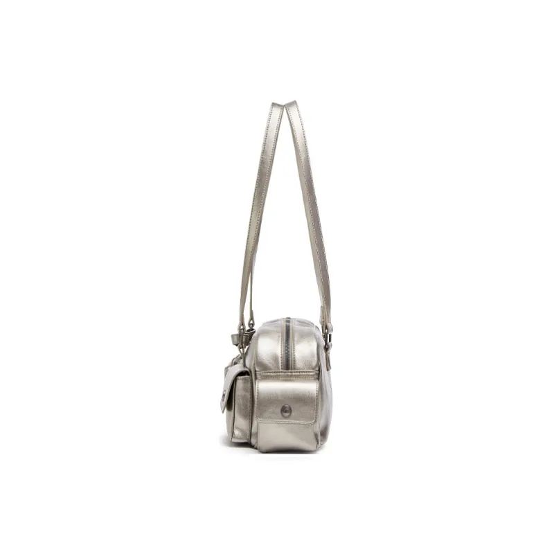 Champion Artificial Leather Shoulder Bag Women's Medium Blue Denim/Silver White/Black-8