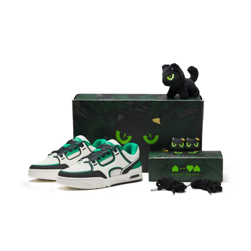 Anta Slip Resistant Shock Absorbers Mid Top Skateboard Shoes Women's White Black Green-2