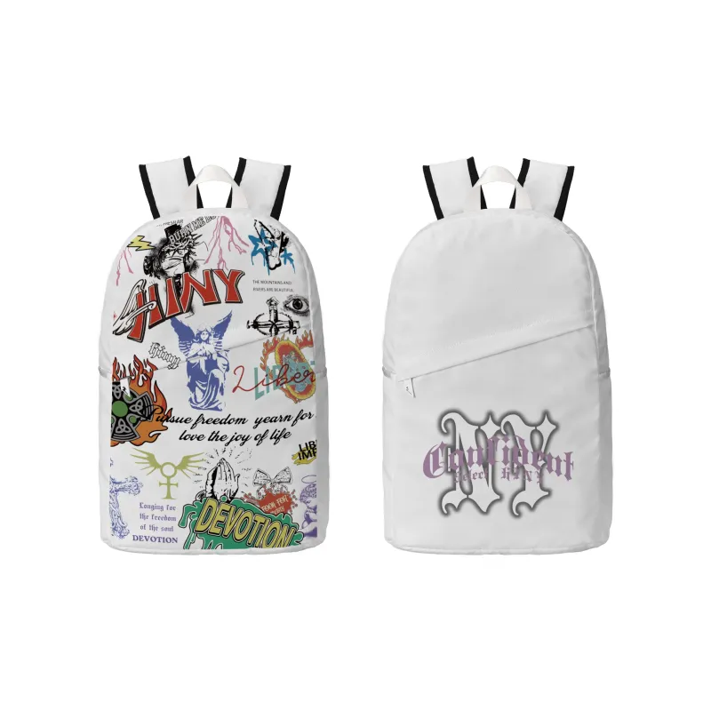HINY Polyester Student Backpack Regular Unisex White-39