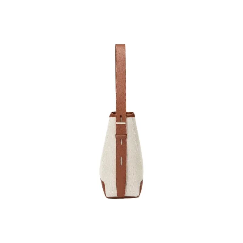 ST&SAT Synthetic Leather Bucket Tote Handbag, Crossbody Bag, Shoulder Bag Women's White-3