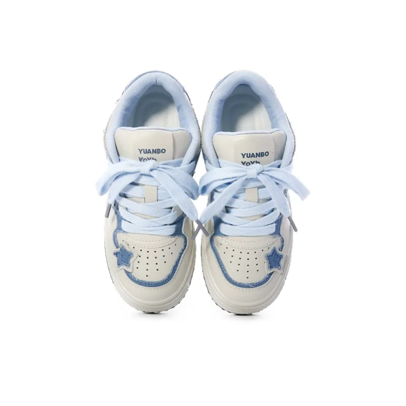 The New Age Family Low Top Skateboard Shoes Women's Beige Blue-2