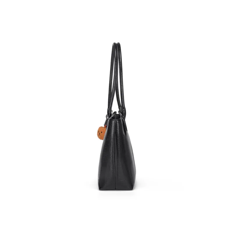 CinvaiKrose Super Fine Synthetic Leather Tote Bag, Handbag, Shopping Bag, Shoulder Bag Tubas Women's Ecru/Black-7