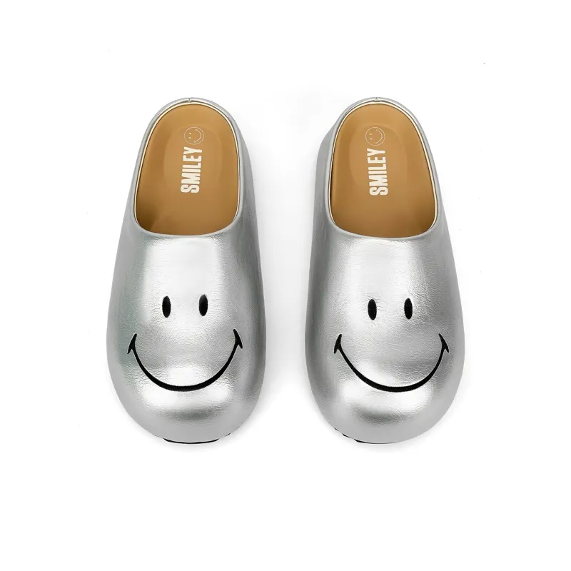 SMILEY Closed Toe Slippers Women's Liquid Silver-3
