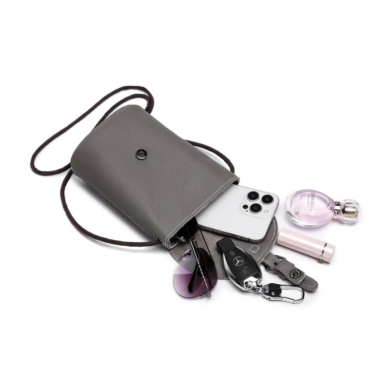 Ace Paul Top Grain Cow Leather Shoulder Bag, Crossbody Bag, Cell Phone Pouch Unisex Elephant Gray/Black-7