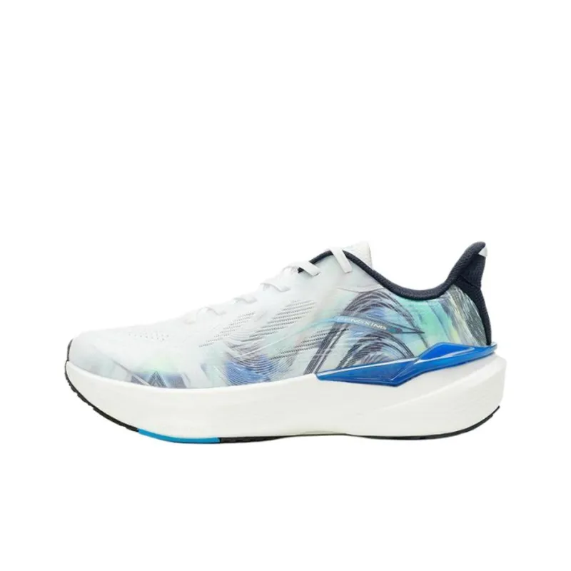 QIAODAN Cushioning Lightweight Low Top Casual Running Shoes Men's White Blue-0