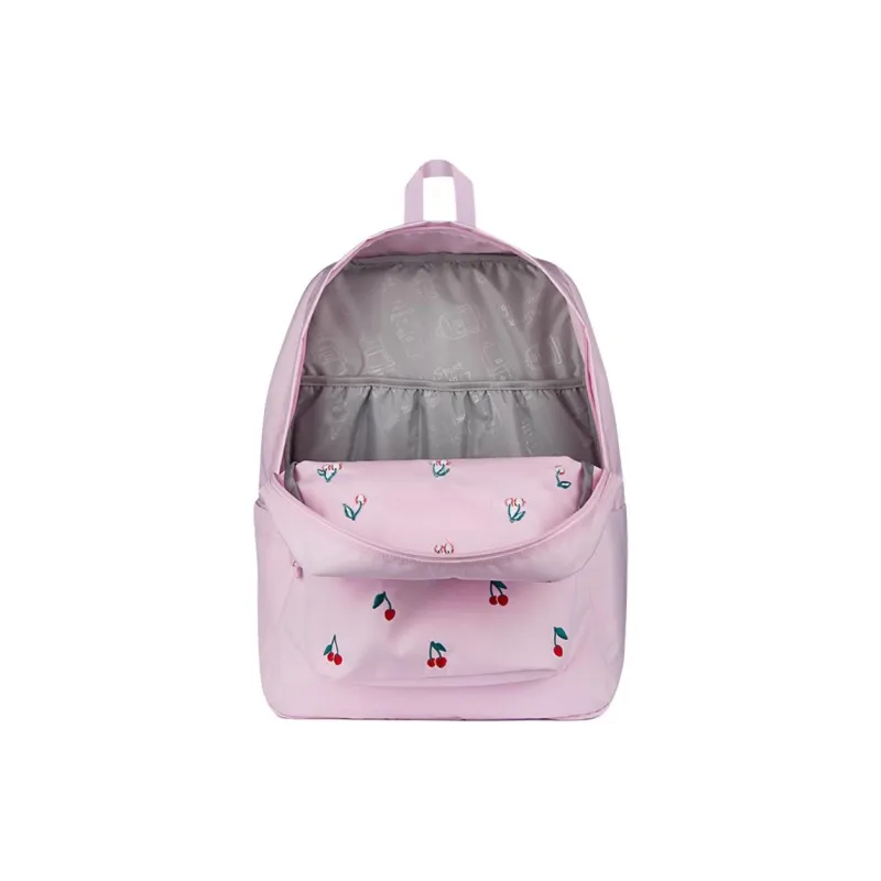 JanSport Polyester Backpack Unisex Pink Cherry Embroidery-3